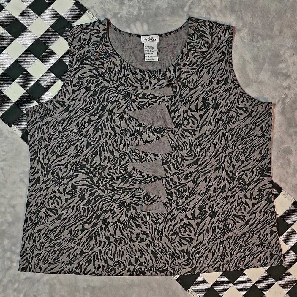 3X | Mr. Max | Animalistic Ruffle Panel Sleeveless Top